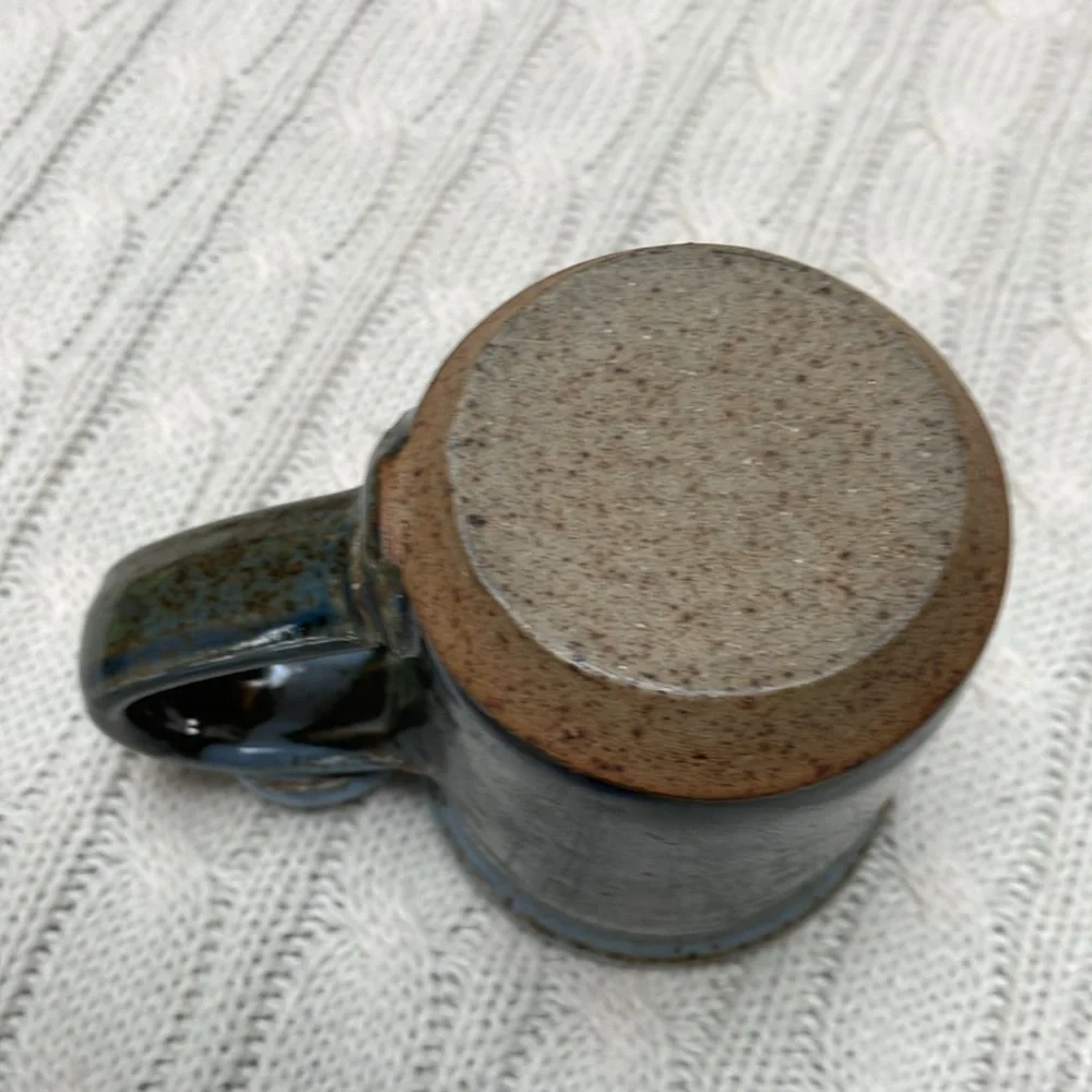 Artisan glazed coffee cup. Pottery. Stoneware. Yadduh, yaddah, yaddah 2 toned
